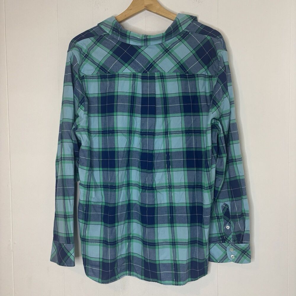 TALBOTS Metallic Flannel Modern Classic Shirt in Frost Bloom Plaid Cotton XL P - Picture 5 of 9